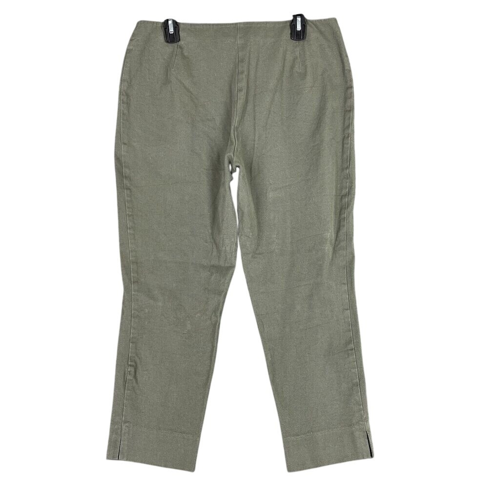 Chicos Pants Womens 12 Green Canvas Stretch High Rise Slit Ankle Casual